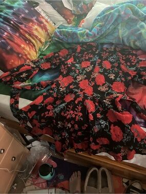 Black Floral Maxi Dress with Red Roses